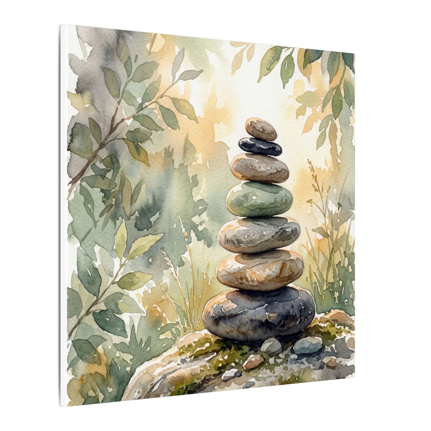Golden Hour River Stones Canvas Art - Japandi Mono No Aware