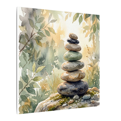 Golden Hour River Stones Canvas Art - Japandi Mono No Aware