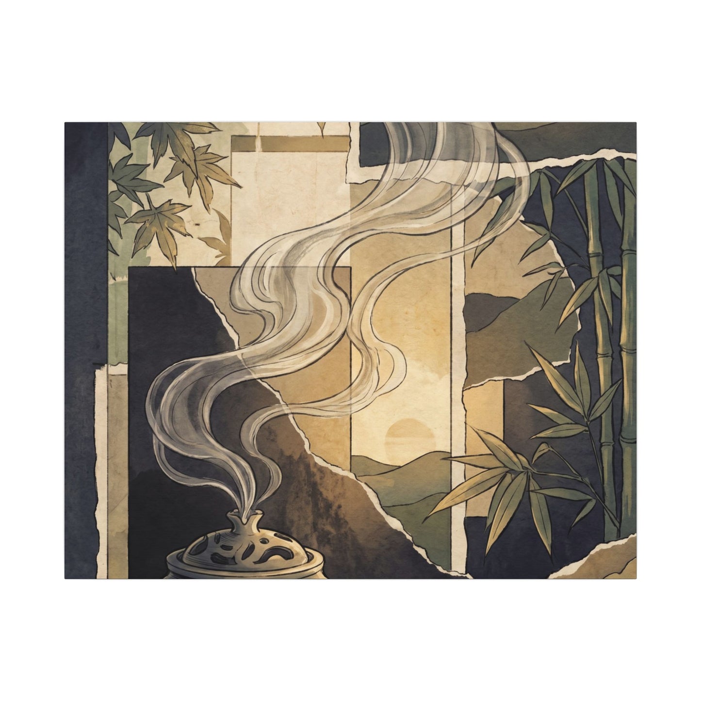 Tranquil Incense Smoke Canvas Art - Ukiyo E Inspired Zen