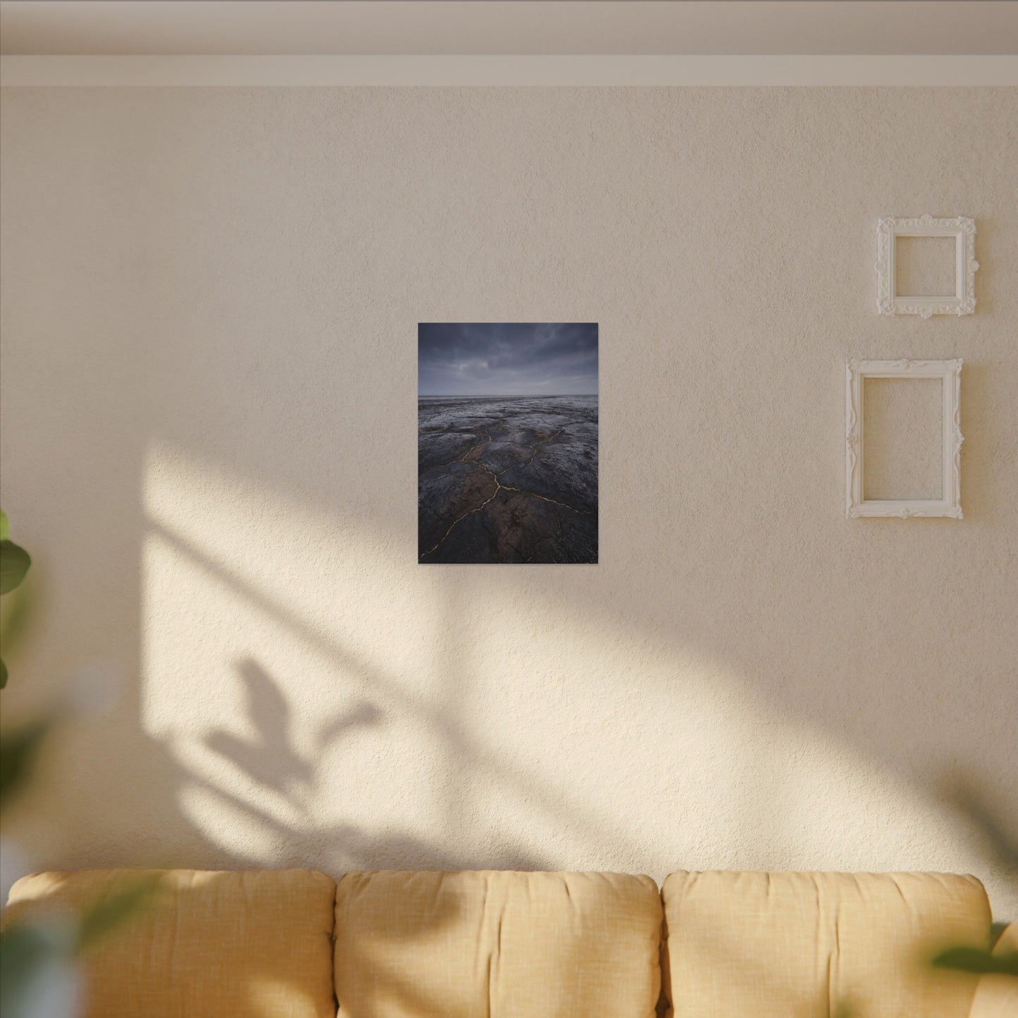 Dark Japandi Cracked Earth in Overcast | Dark Texture Canvas Art