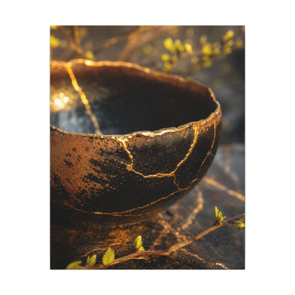 Kintsugi Ceramic Bowl in Golden Hour | Gold Vein Canvas Art