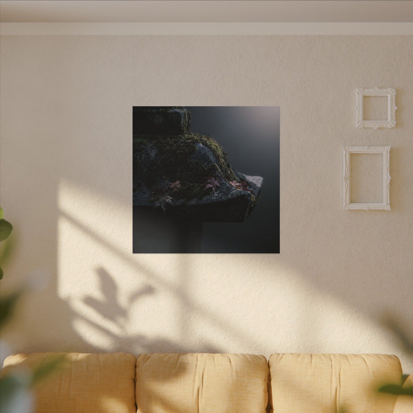 Stone Lantern Moody Minimal Canvas Art | Sophisticated Dark Japandi Art