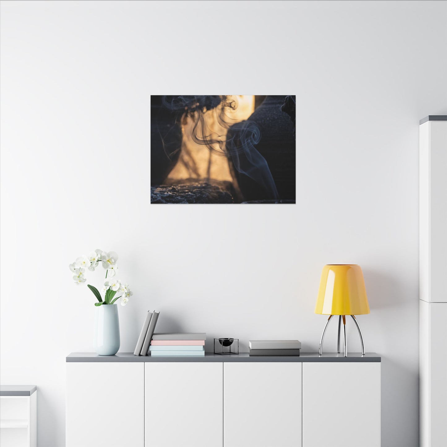 Incense Smoke Canvas Art | Winter Dark Japandi Shadow Zen Art