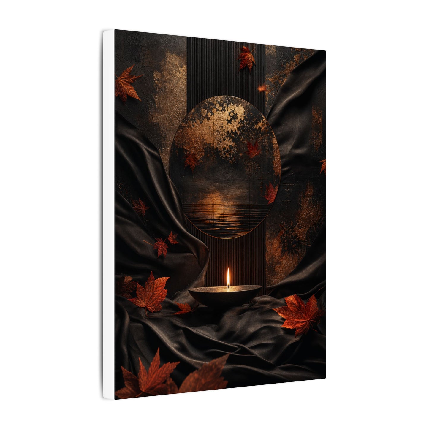 Silk Drape Autumn Canvas Art | Dark Japandi Moody Design