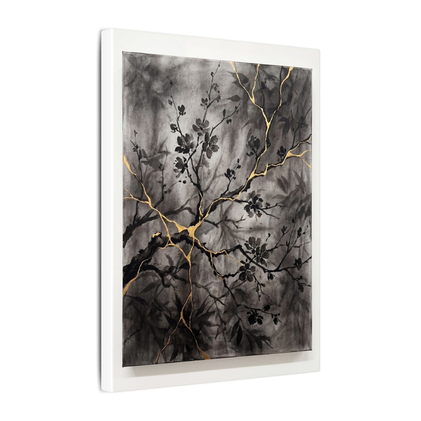 Kanso Cherry Blossom Canvas Art - Kintsugi Crackle Gold