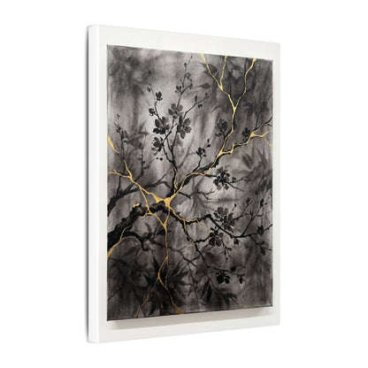 Kanso Cherry Blossom Canvas Art - Kintsugi Crackle Gold