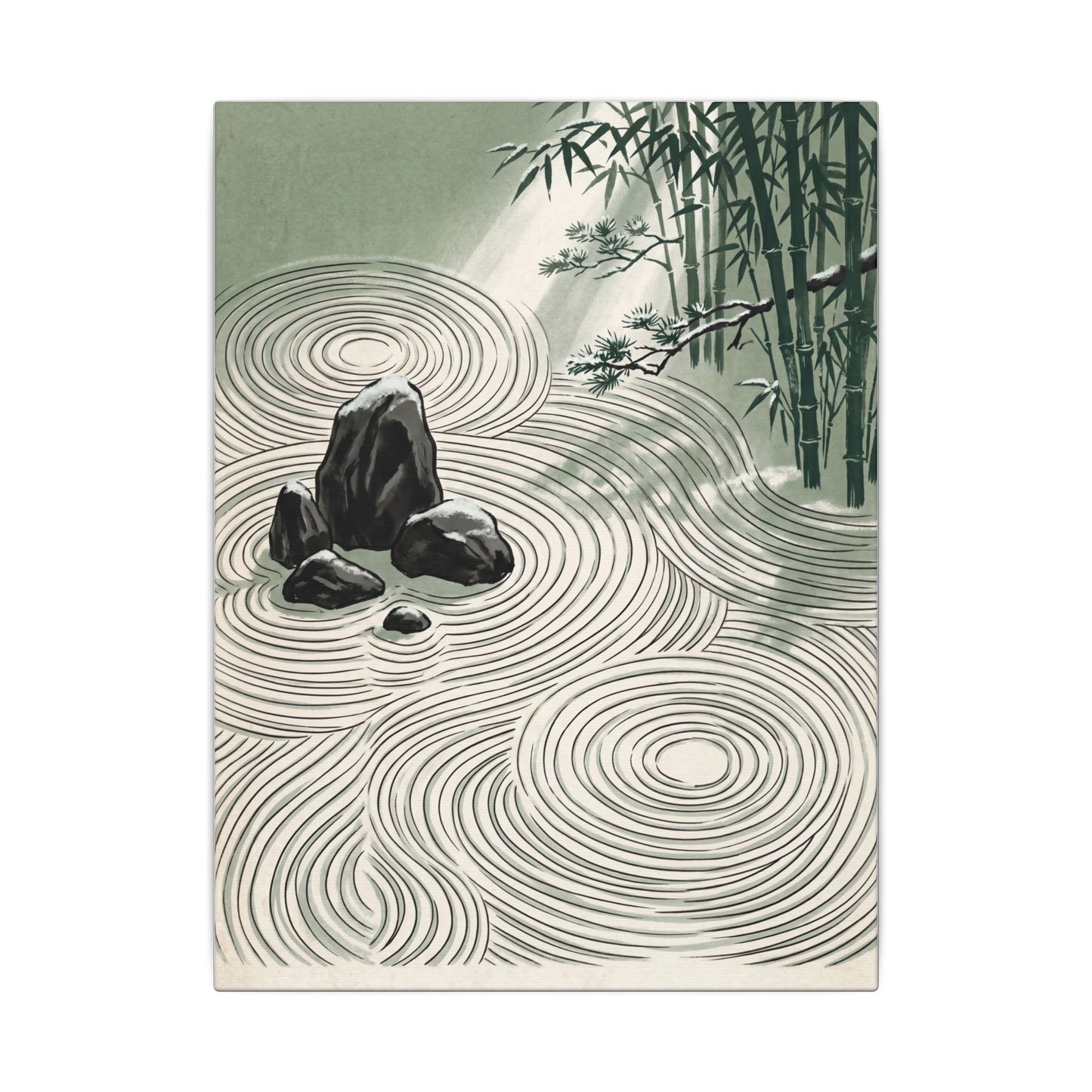 Shibui Rock Garden Canvas Art - Zen Ukiyo E Inspired