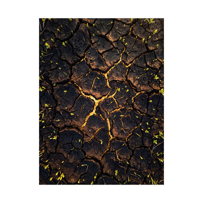 Golden Hour Cracked Earth Wall Art Print - Dark Japandi Seijaku