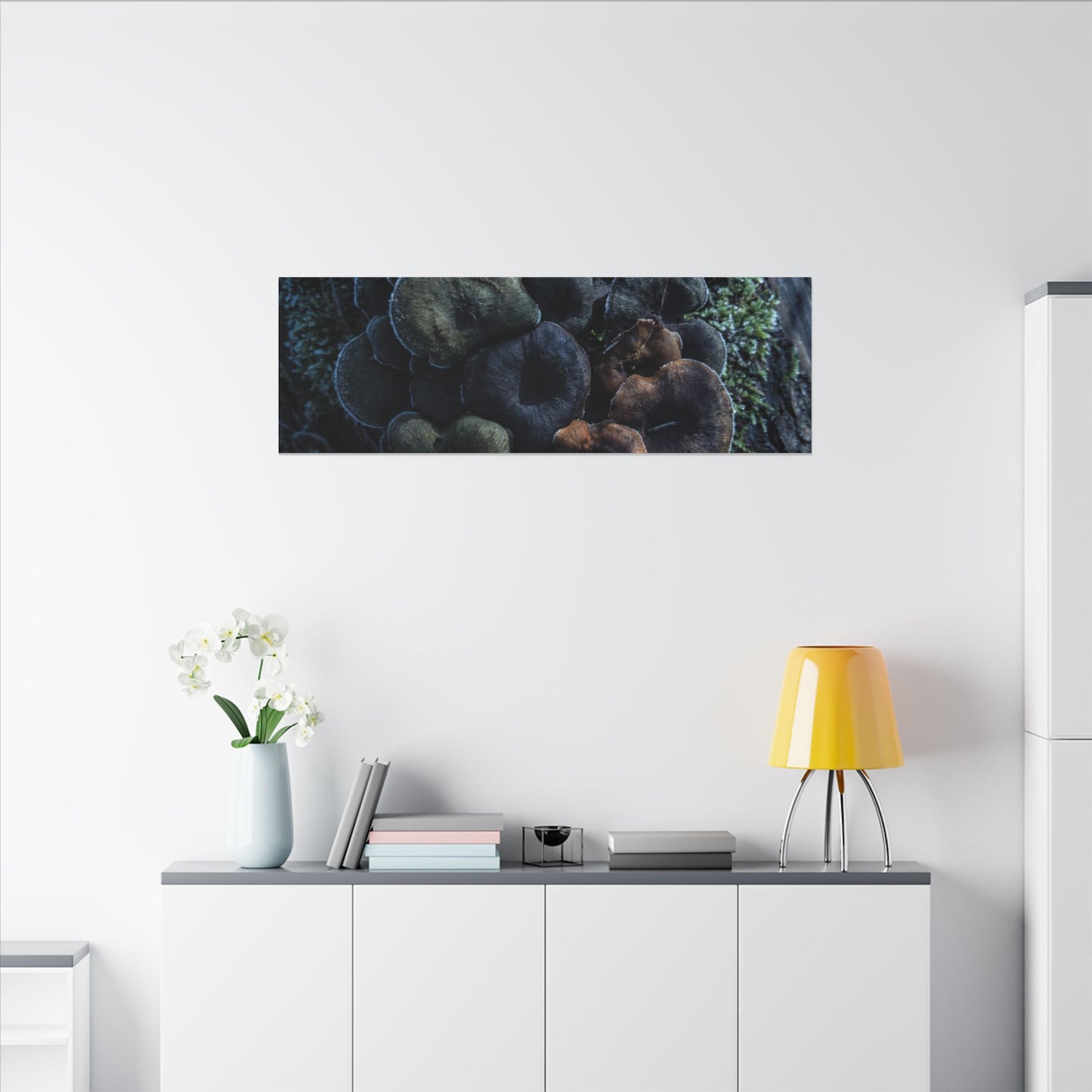 Wild Mushrooms Moody Minimal Canvas Art | Moody Dark Japandi Art