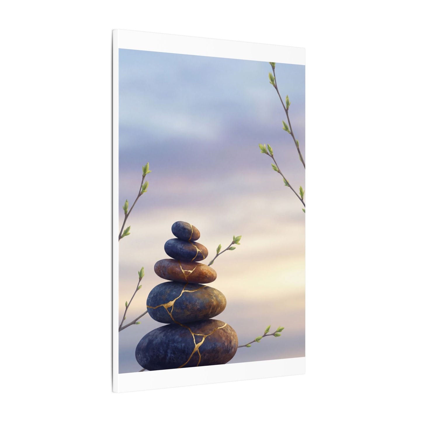 Spring River Stones Gold Vein Canvas Art | Philosophical Decor