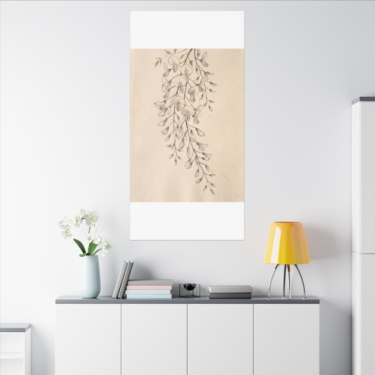 Japandi Wisteria in Golden Hour | Minimal Line Canvas Art