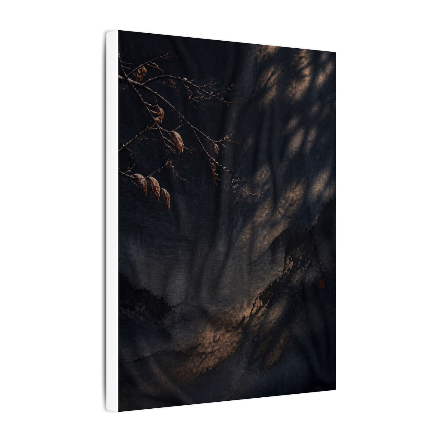Atmospheric Silk Drape Canvas Art - Charcoal Ink Dark Japandi