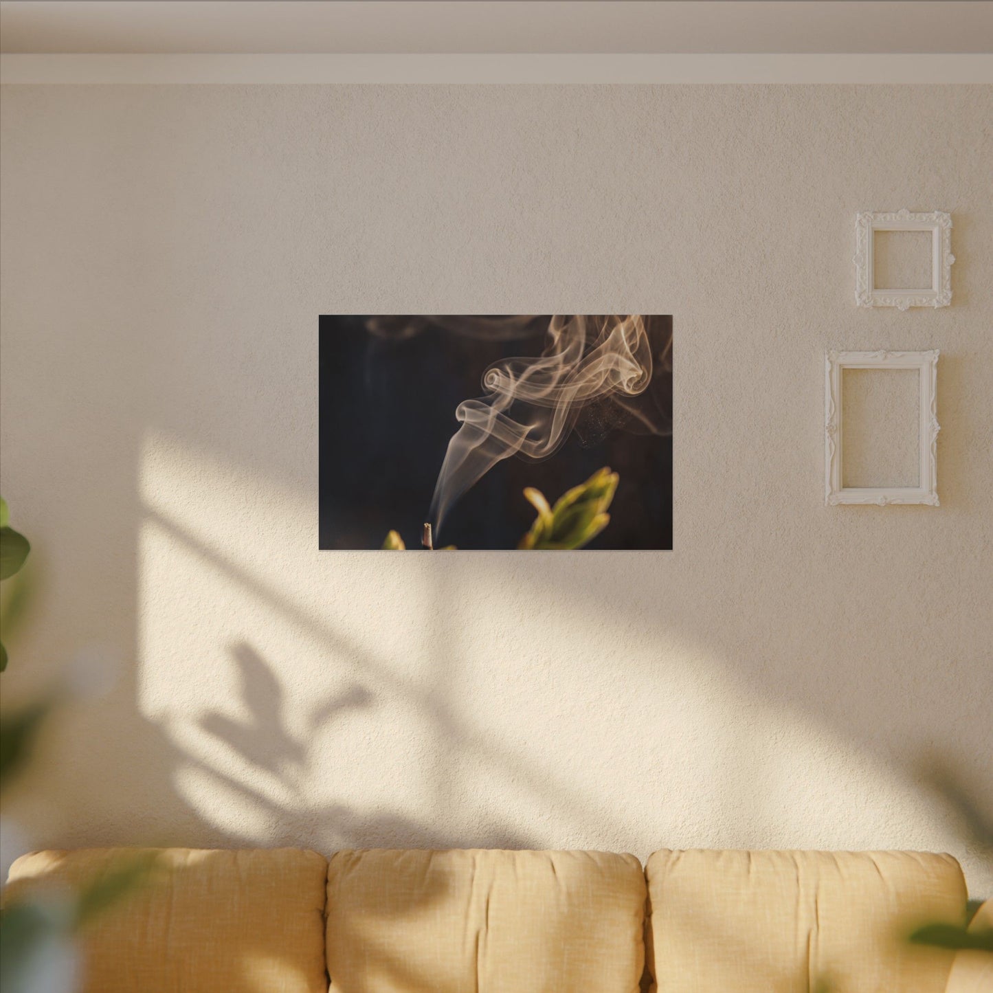 Incense Smoke Spring Canvas Art | Dark Japandi Atmospheric Design