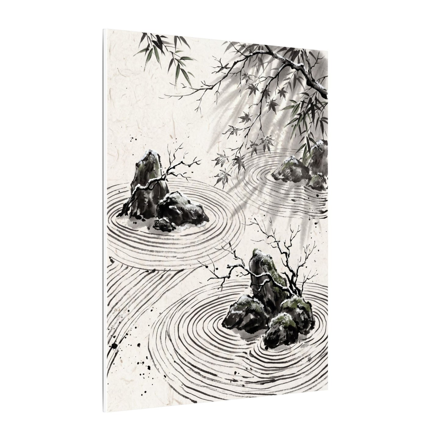 Rock Garden Canvas Art | Winter Zen Sumi E Art