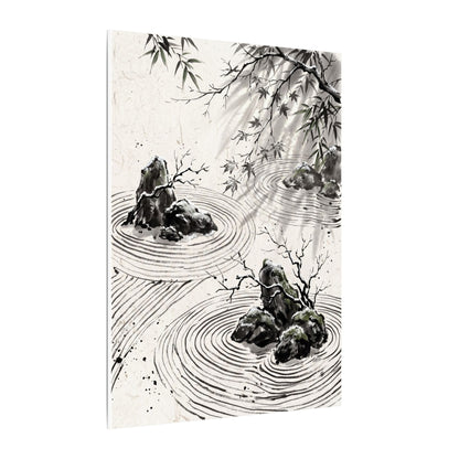 Rock Garden Canvas Art | Winter Zen Sumi E Art