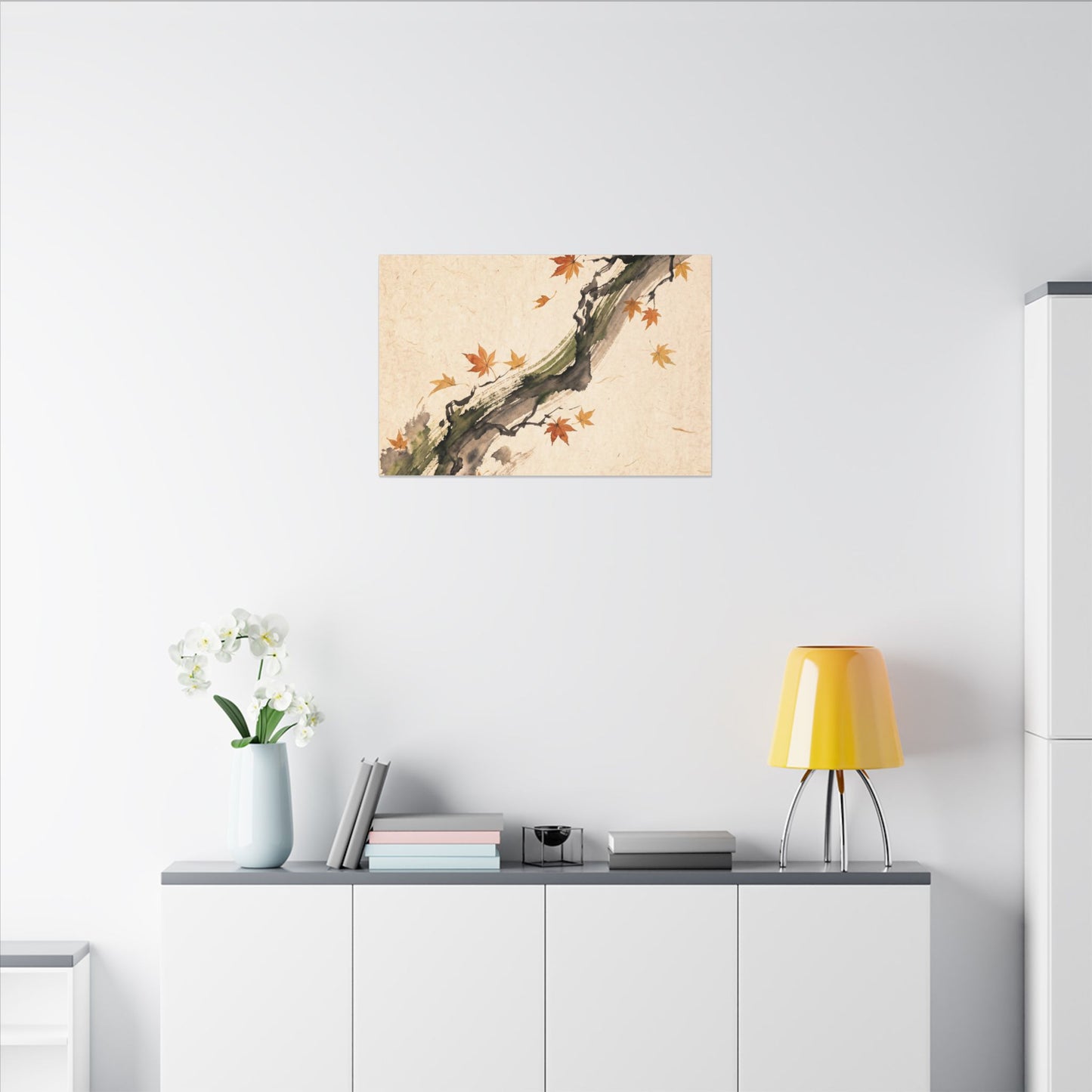 Ink Brushstroke Autumn Canvas Art | Zen Calm Design