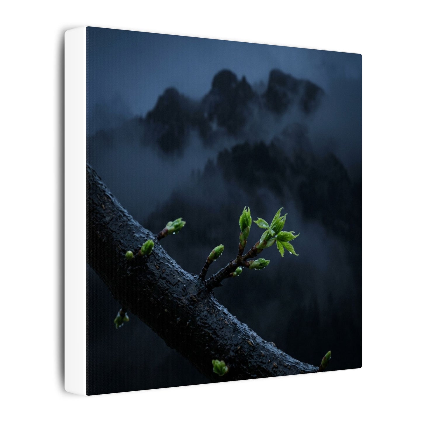 Moonlight Mountain Mist Canvas Art - Dark Japandi Kanso
