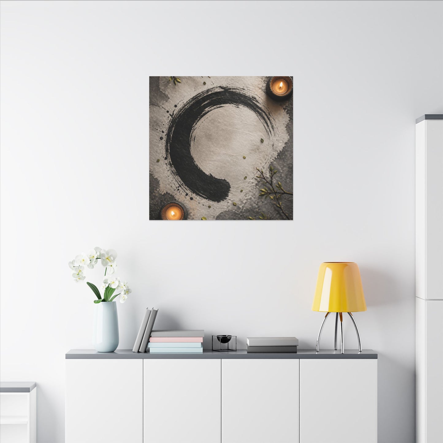 Candlelight Ink Brushstroke Canvas Art - Zen Ma