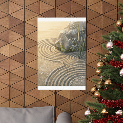 Rock Garden Ukiyo E Inspired Wall Art Print | Peaceful Zen Art