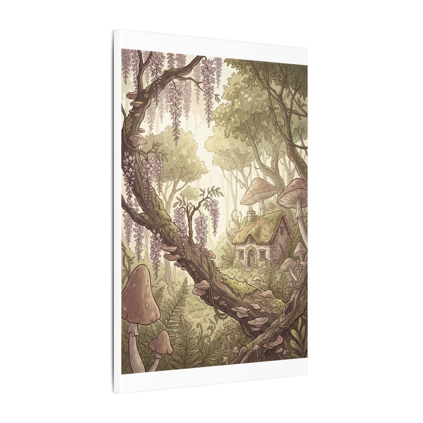 Summer Wisteria Mushroom Illustration Canvas Art | Enchanting Decor