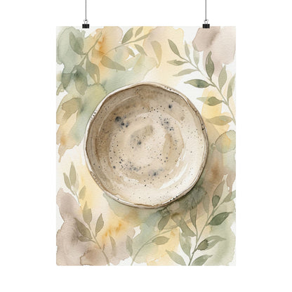 Elegant Ceramic Bowl Wall Art Print - Watercolor Japandi
