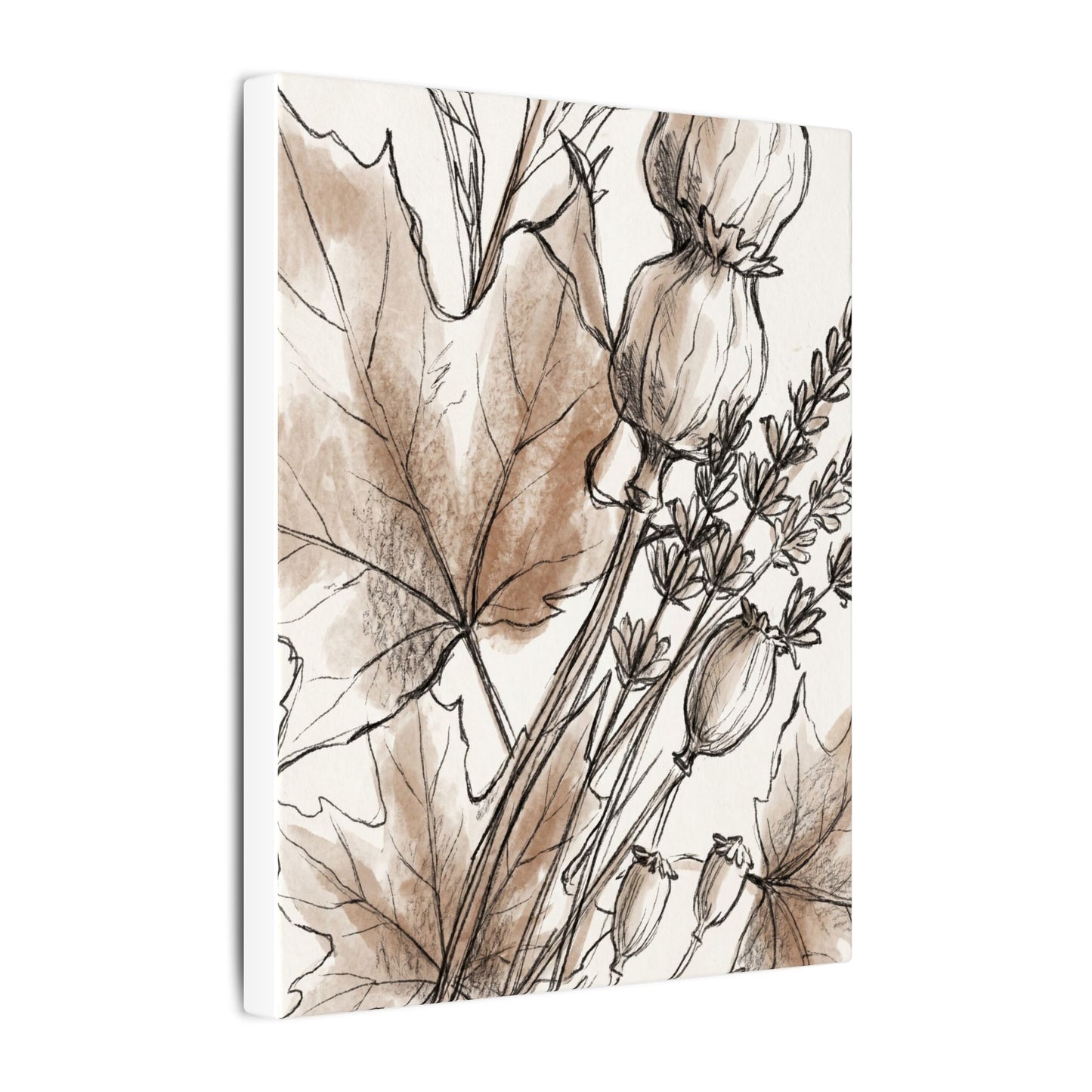 Neutral Dried Flowers Canvas Art - Minimal Line Japandi