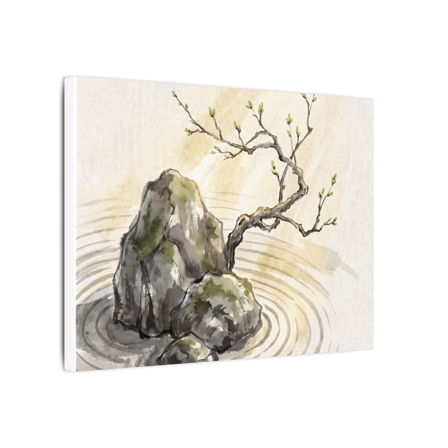 Serene Rock Garden Canvas Art - Sumi E Zen