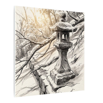 Golden Hour Stone Lantern Canvas Art - Japandi Kanso