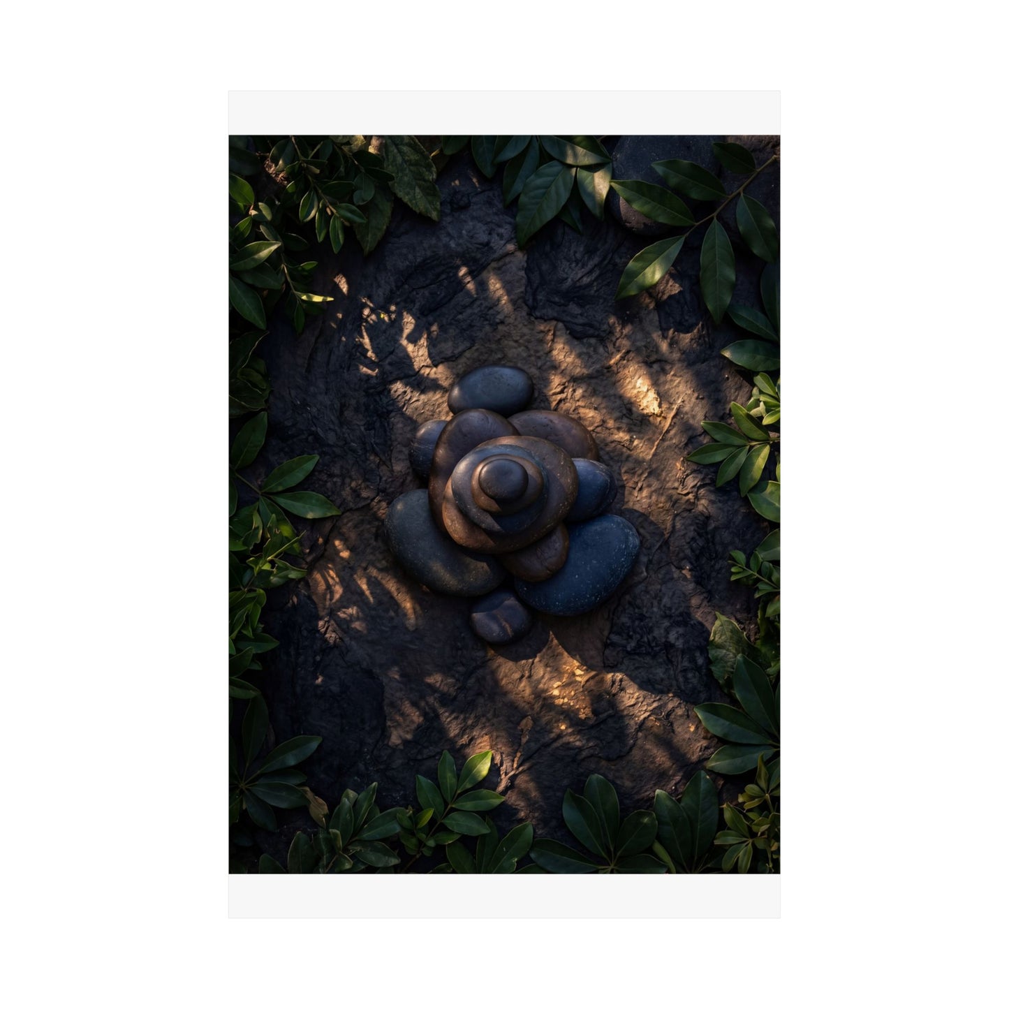Ma River Stones Wall Art Print - Dark Japandi Dark Texture