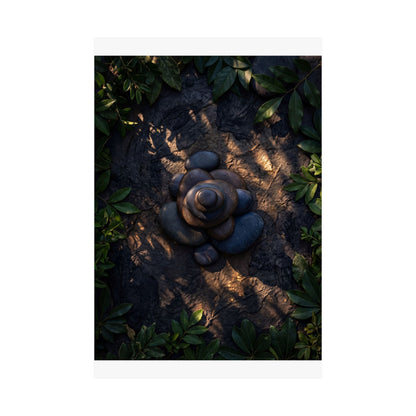 Ma River Stones Wall Art Print - Dark Japandi Dark Texture