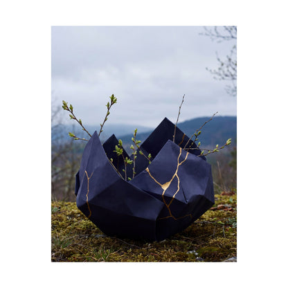 Kintsugi Paper Fold in Overcast | Gold Repair Wall Art Print