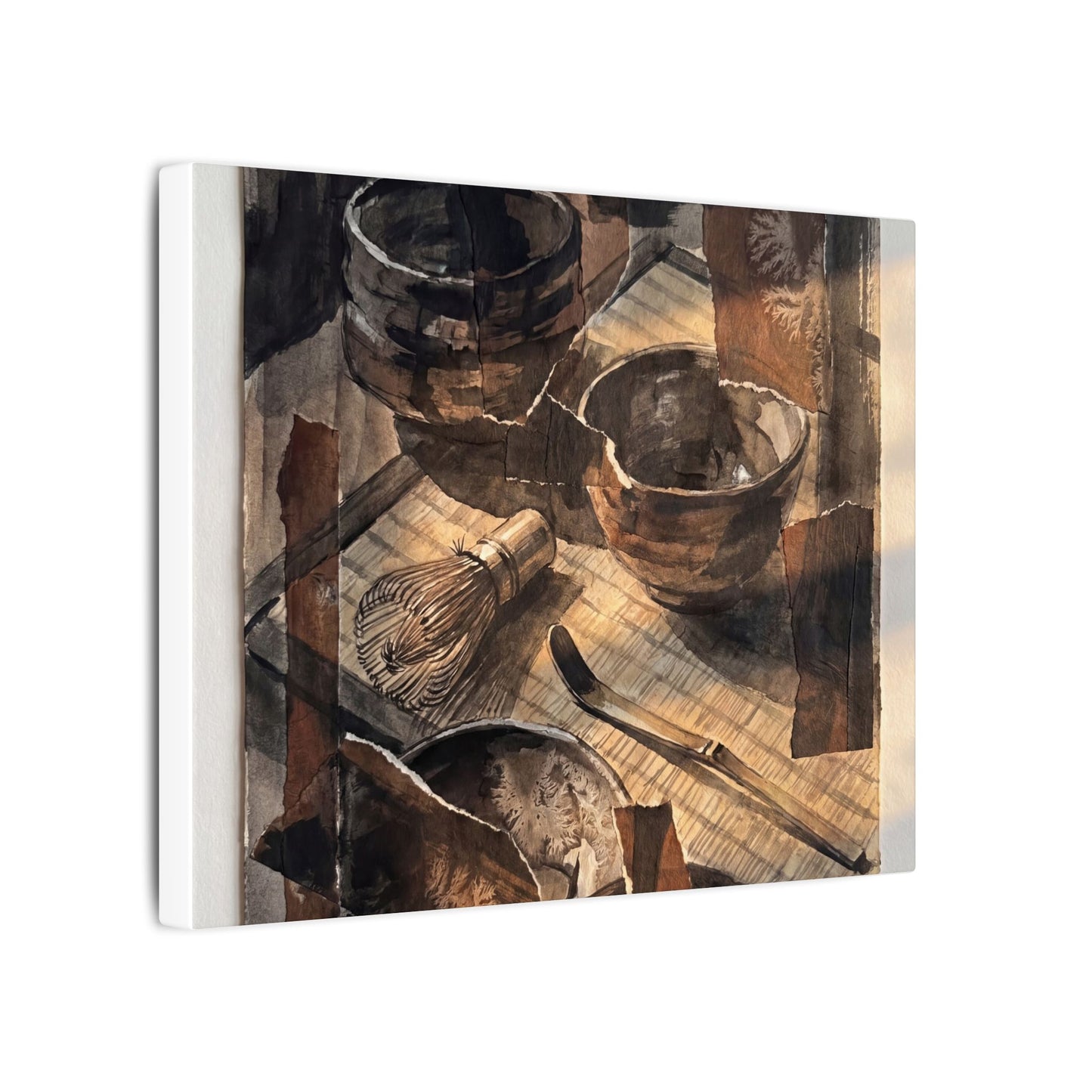 Tea Ceremony Charcoal Ink Canvas Art | Luxurious Dark Japandi Art