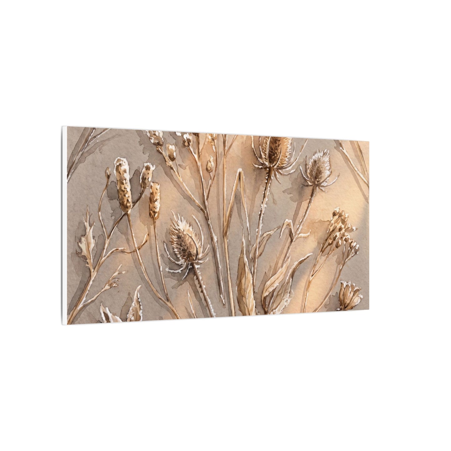 Japandi Dried Flowers in Golden Hour | Watercolor Canvas Art