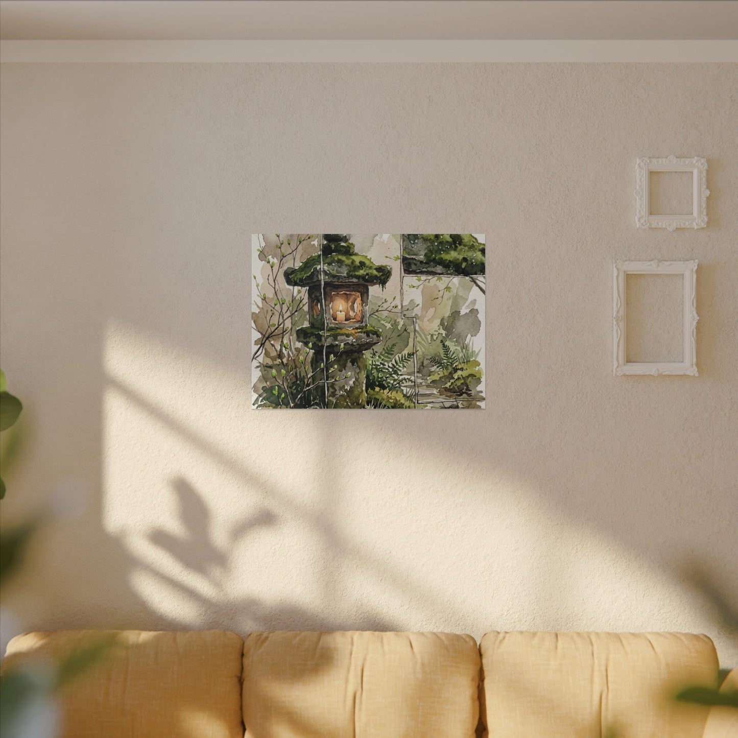 Stone Lantern Watercolor Canvas Art | Elegant Japandi Art