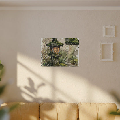 Stone Lantern Watercolor Canvas Art | Elegant Japandi Art