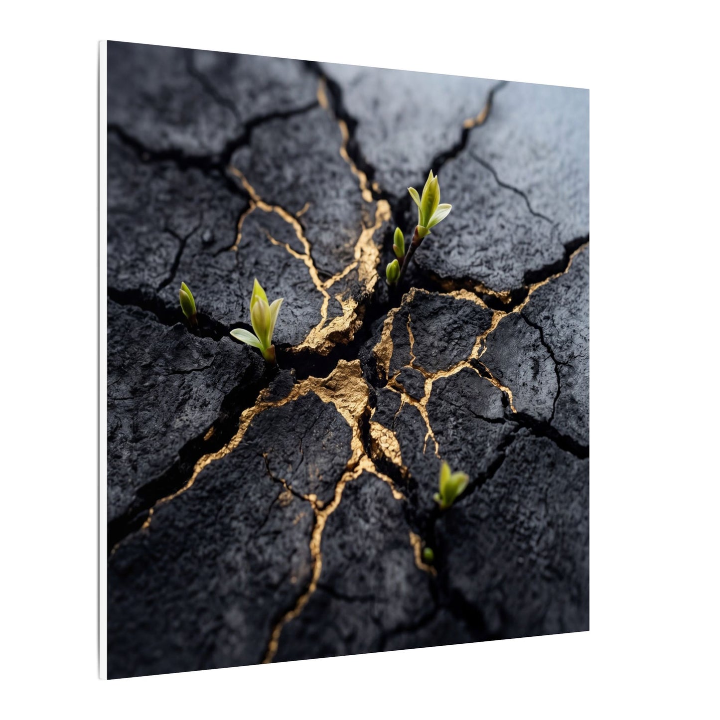 Ma Cracked Earth Canvas Art - Dark Japandi Charcoal Ink