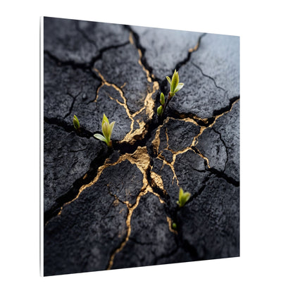 Ma Cracked Earth Canvas Art - Dark Japandi Charcoal Ink
