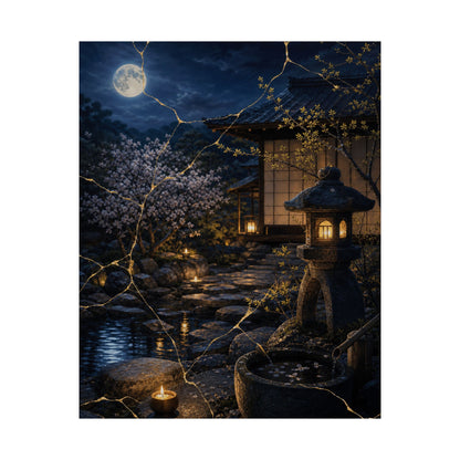 Spring Moonlit Garden Gold Vein Wall Art Print | Resilient Decor