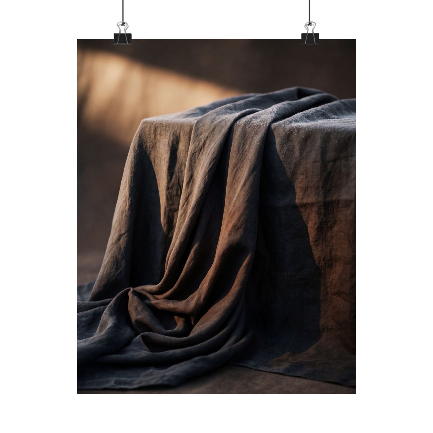Dark Japandi Silk Drape in Golden Hour | Shadow Zen Wall Art Print