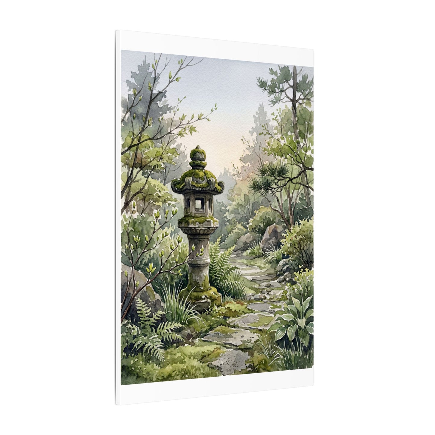Neutral Stone Lantern Canvas Art - Watercolor Japandi
