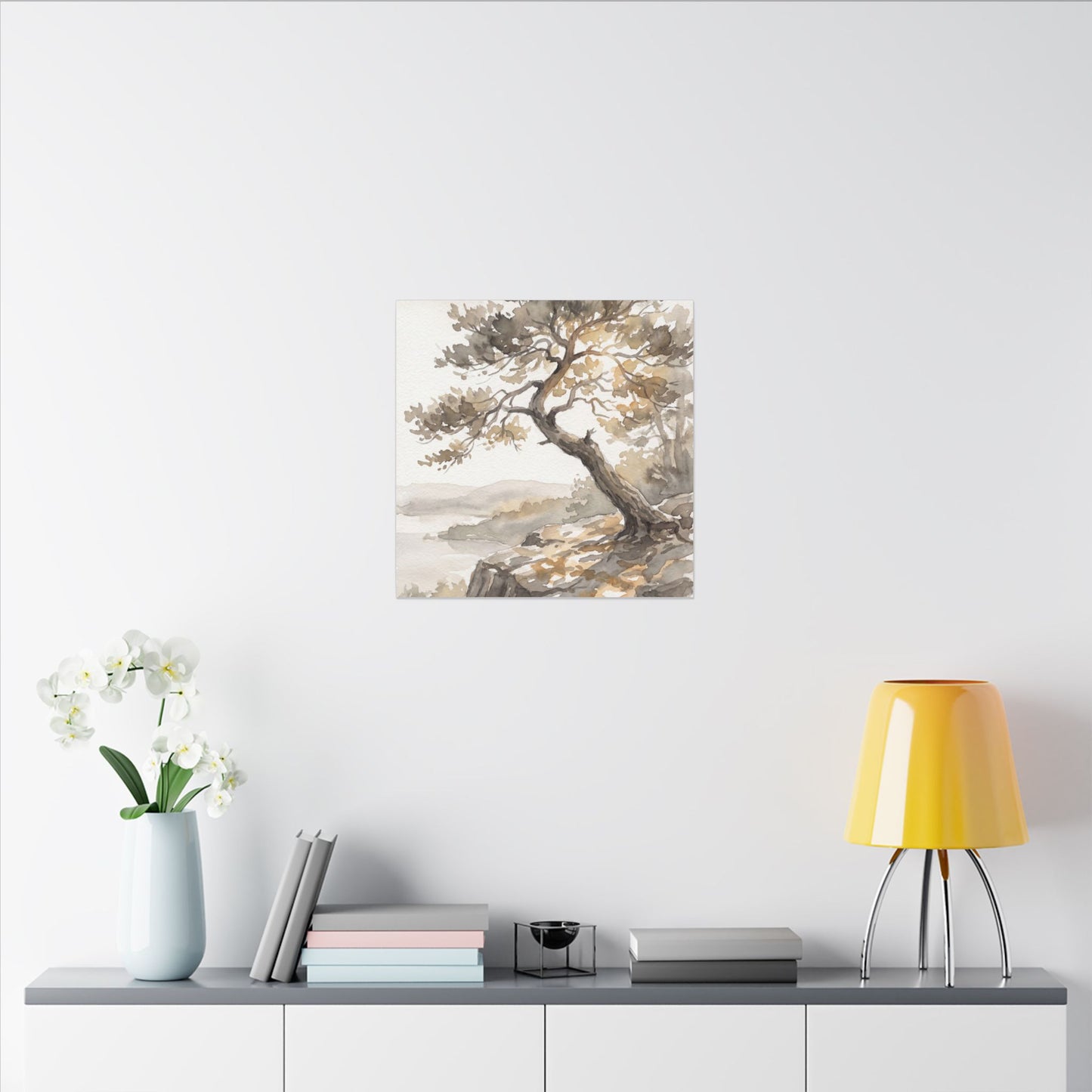 Pine Tree Watercolor Canvas Art | Elegant Japandi Art