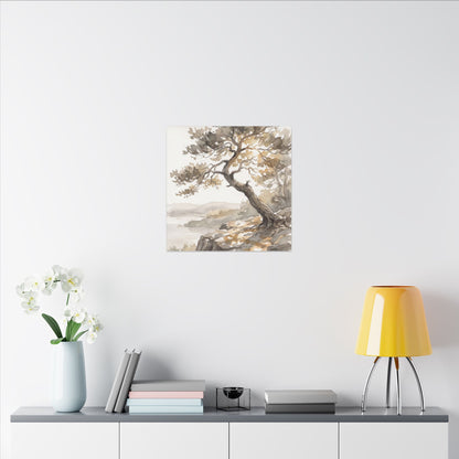Pine Tree Watercolor Canvas Art | Elegant Japandi Art