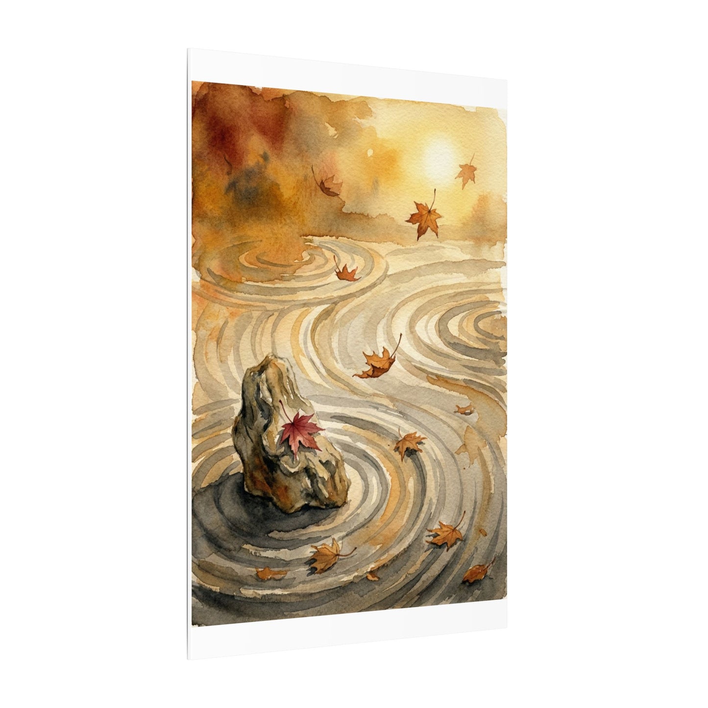 Autumn Rock Garden Watercolor Canvas Art | Neutral Decor