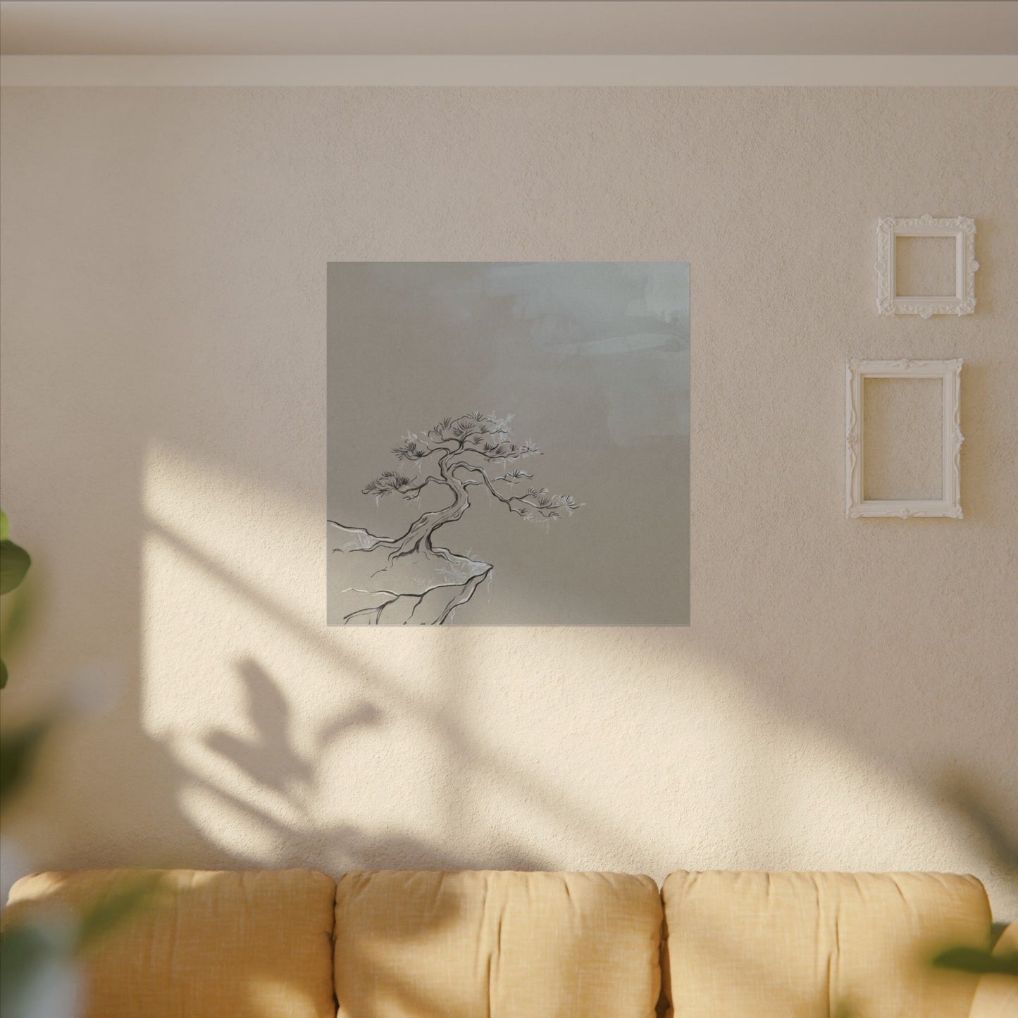 Pine Tree Minimal Line Canvas Art | Warm Japandi Art