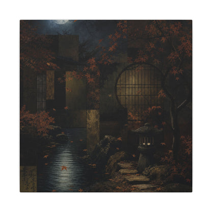 Moonlight Moonlit Garden Canvas Art - Dark Japandi Shibui