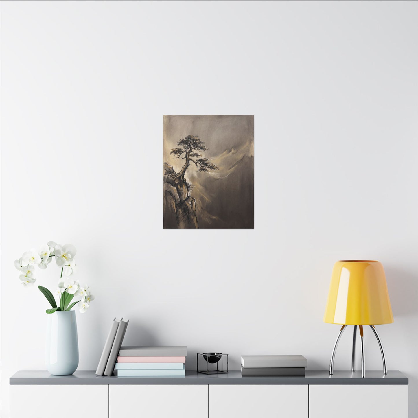 Pine Tree Charcoal Ink Canvas Art | Luxurious Dark Japandi Art