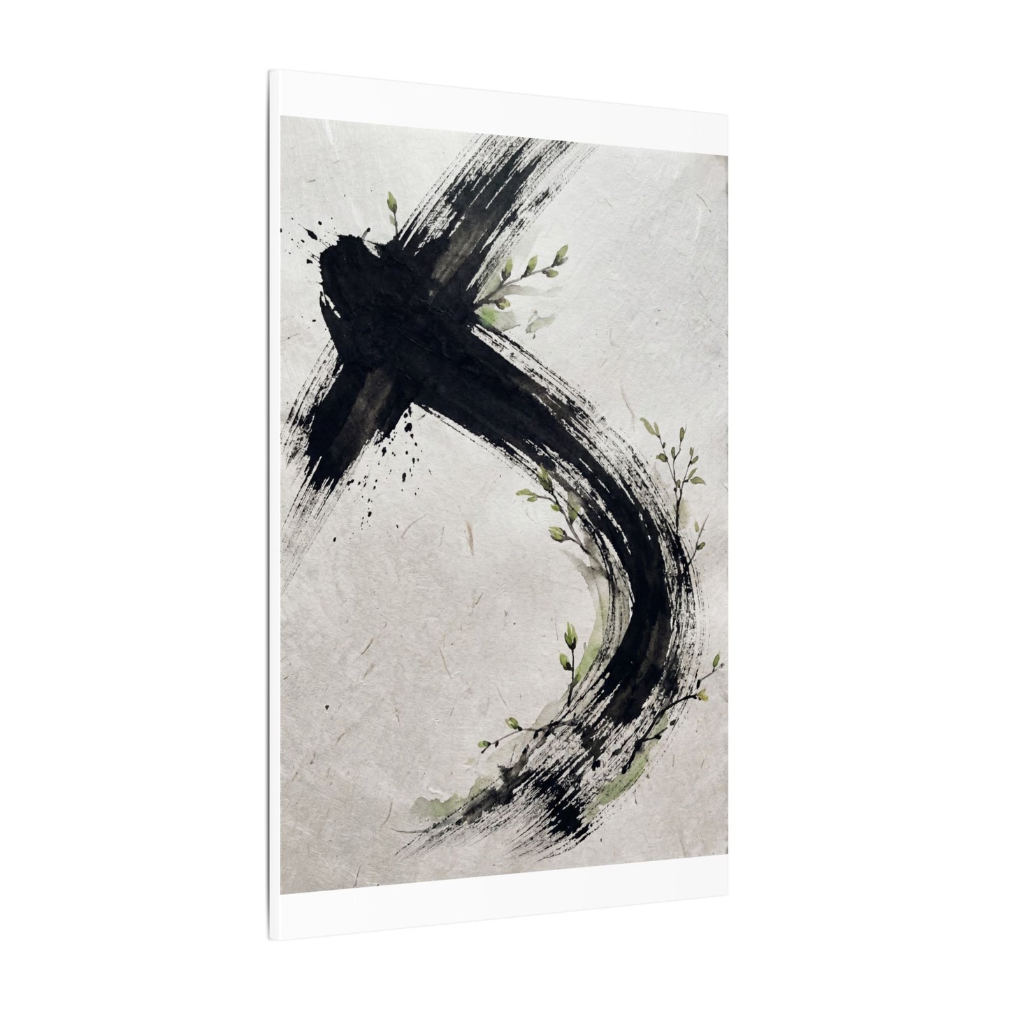 Ink Brushstroke Spring Canvas Art | Dark Japandi Sophisticated Design