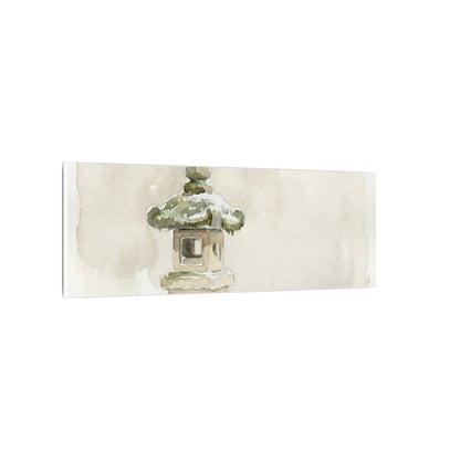 Stone Lantern Winter Canvas Art | Japandi Earthy Design