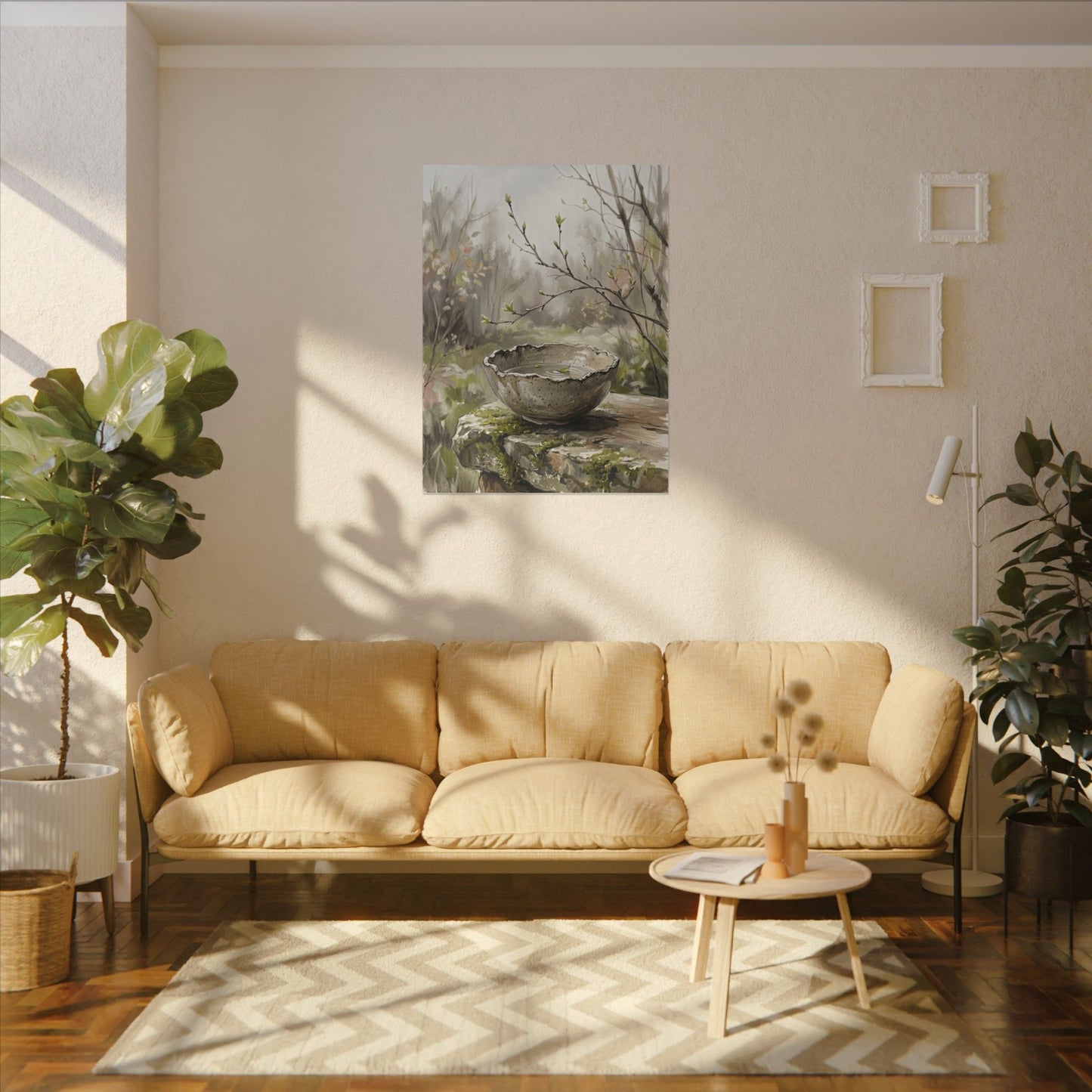 Japandi Ceramic Bowl in Overcast | Minimal Line Canvas Art