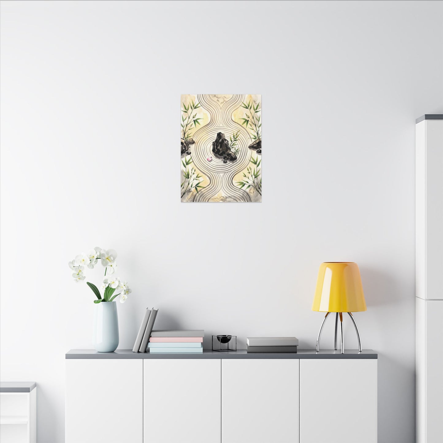 Zen Rock Garden in Golden Hour | Sumi E Canvas Art